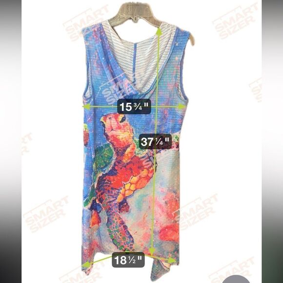 Leoma Lovegrove L Blue Large Colorful Sea Turtle Hoodie Beach Swim Cover Dress - Picture 5 of 7